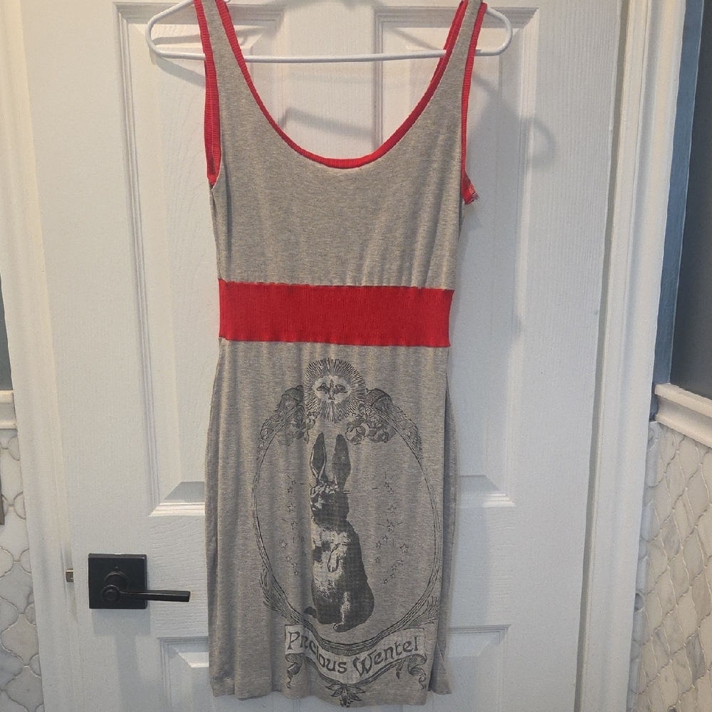 Gray and Red Graphic Dress